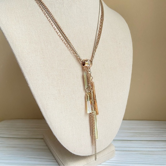 White House Black Market two tone triple chain mother of pearl tassel necklace - Picture 10 of 10